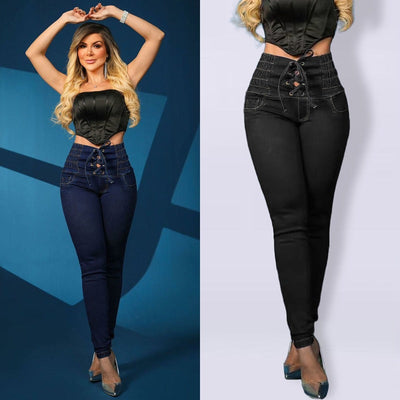 High-Waisted Jeggings with Stylish Lacing for Women
