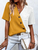 Asymmetrical Women's Blouse with Button Accents