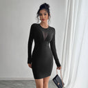 Chic Women's Long Sleeve Dress with V-Neck & Sheer Accents