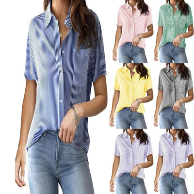 Chic Women's Short Sleeve Striped Blouse
