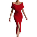 Off-Shoulder Midi Dress with Chic Side Slit