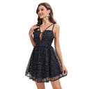 Elegant Deep V-Neck Glitter Dress with Flowing Skirt