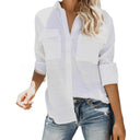 Summer Blouse for Women with Rolled Sleeves & Dual Pockets
