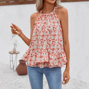 Floral Ruffle Hem Women's Blouse Top