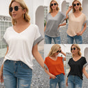 Women's V-Neck Striped Sleeve T-Shirt - Relaxed Fit
