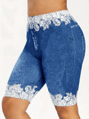Chic Denim Bermuda Shorts with Lace Accents