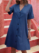 Chic Women's Knee-Length Shirt Dress with Short Sleeves