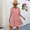 Chic Women's Dress with Stylish Puff Sleeves and Flowy Skirt