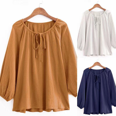 Chic Women's Blouse with Round Neckline and Puff Sleeves