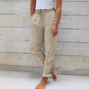 Stylish Women's Striped Cotton Pants with Adjustable Waist