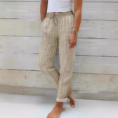 Stylish Women's Striped Cotton Pants with Adjustable Waist