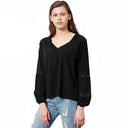 V-Neck Lace Trim Blouse for Women