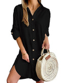 Chic Women's Shirt Dress with Button Accents and Side Slits