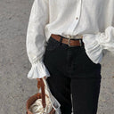 Chic Women's Linen Blouse with Balloon Sleeves