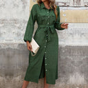 Chic Women's Shirt Dress with Belt & Pockets