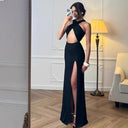 Chic Bodycon Maxi Dress with Slit & Strap Design