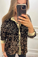 Sequined Blouse with Classic Collar for Women