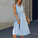 Striped Women's Long Sleeve Sheath Dress with Button Placket