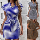 Women's Short Sleeve Shirt Dress with Waist Belt