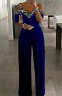 Chic Off-Shoulder Women's Jumpsuit with Glittering Décolleté for Events