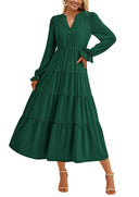 Women's Ruffle-Detail Maxi Dress with V-Neck Design