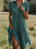 Button Closure Asymmetrical Hem Women's Dress