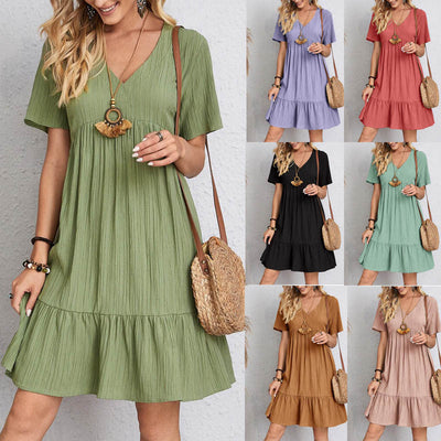Women's Flared V-Neck Dress in Chic Style