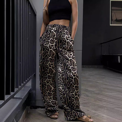 Chic Leopard Print Palazzo Trousers for Women