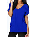 Chic V-Neck T-Shirt with Rolled Sleeves for Women