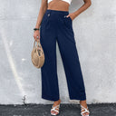 Chic High-Waist Wide-Leg Pants with Button Accents for Women