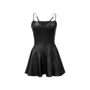 Chic Faux Leather Dress with Flowy Skirt