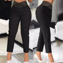 Chic Women's High-Waisted Pants with Decorative Inserts