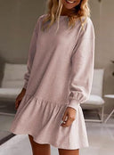 Chic Women's Sweat Dress with Ruffled Hem and Statement Sleeves