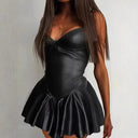 Chic Faux Leather Dress with Flowy Skirt