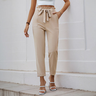 High-Waisted Chino Pants with Drawstring for Women