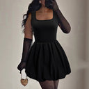 Chic Women's Flared Cocktail Dress with Square Neckline