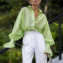 Chic Women's Cotton Blouse with Statement Sleeves
