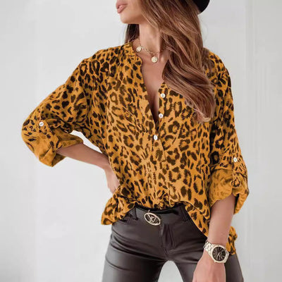 Women's Animal Print Blouse with Gathered Design