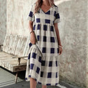 Chic Women's Long Sleeve Check Dress with Flowing Design