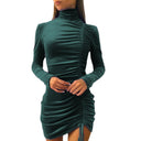 Chic Velvet Mini Dress with High Collar and Stylish Gathered Design