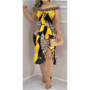 Flowing Asymmetrical Women's Dress with Off-Shoulder Sleeves