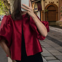 Chic Midi Dress with Structured Bodice and Statement Sleeves