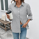 Chic Women's Striped Blouse with Modern Collar & Stylish Sleeve Cuffs