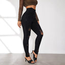 Chic High-Waisted Skinny Jeans with Trendy Rips & Button Placket