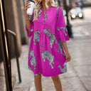 Chic Animal Print Women's Dress with Buttons