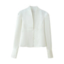 Chic Women's Blazer Jacket with Stand Collar and Decorative Buttons