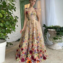 Embroidered Tulle Dress with Waist Belt - A-Line Design