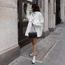 Sporty Striped Women's Shirt Dress with Short Sleeves
