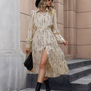 Chic Women's Long Sleeve Printed Shirt Dress with Tie Belt