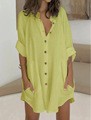 Chic Women's Long Sleeve Shirt Dress with Concealed Buttons